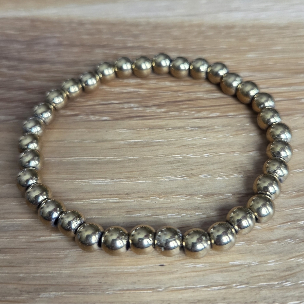 Gold Hematite Beads Bracelet, Stretch, Hand Crafted - Picture 6 of 11